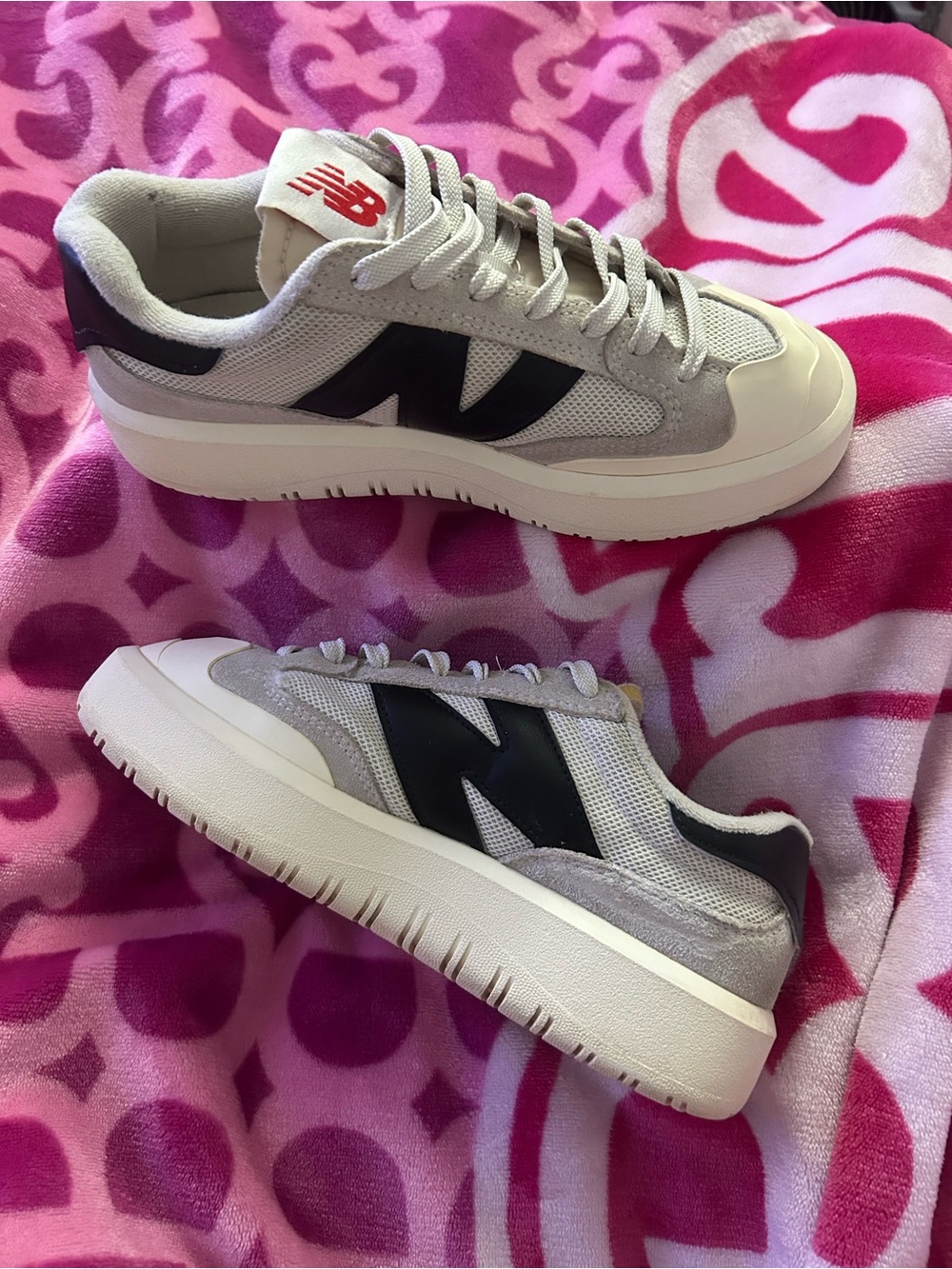 New Balance Gray, Black & White Retro-Style Sneakers